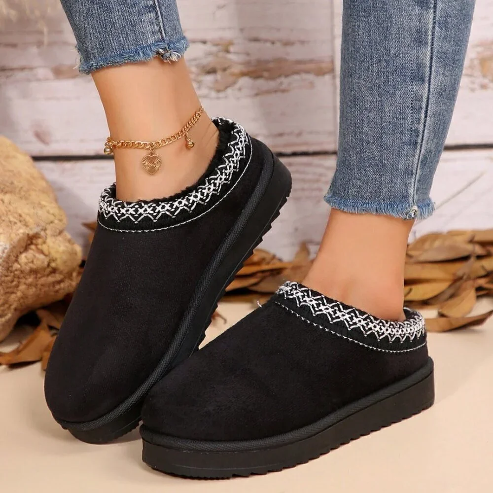 Black Casual Women's Faux Fur Lined Sandals And Platform Snow Boots